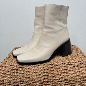Sam Edelman Winnie Leather Ankle Boot Women Size 11 Ivory Block Heel